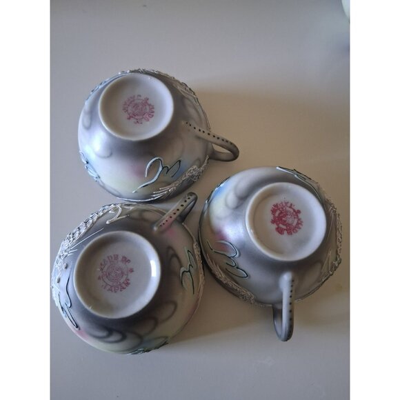 Vintage Japanese Dragon Tea Set Sugar Bowl Creamer 3 Cups  Hand-Painted Moriage - Picture 13 of 16